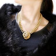 Valentine Gift Link Chain Cool Lion Gold Color Chunky Necklace