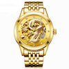 Dragon Antique Design Automatic Watch Skeleton Vintage Gold Stainless steel Band Men's Wristwatch Mechanical Skeleton Steampunk - jomfeshop