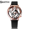 Unique Woman Quartz Analog Hollow Musical Note Style leather WristWatch - jomfeshop