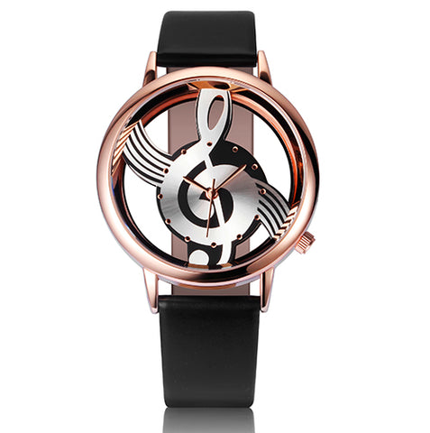 Unique Woman Quartz Analog Hollow Musical Note Style leather WristWatch - jomfeshop