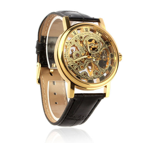 Mens Luxury Mechanical Skeleton Watch Leather Strap Wristwatch