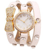 Fashion Women Bowknot Crystal Quartz Watch Imitation Leather Watch