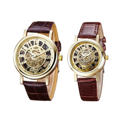 Classic Wrist Hollow Skeleton Mechanicaluple Watch Leather Strap Wrist Watch