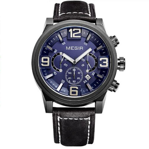 Men's Sport Quartz Watch, Fashion Causal Big Dial Clock Leather Strap