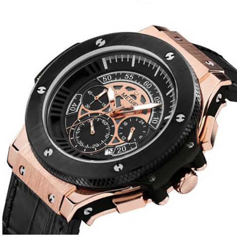 Men's Watch Leather Chronograph Military Watches Sports Quartz