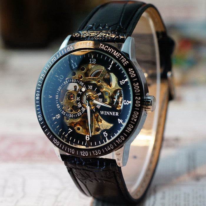 Men Hollow Skeleton Automatic Mechanical Stainless Steel Wrist Watch