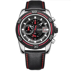 Men"s Business Watch Luxury Leather Strap Chronograph Quartz Military