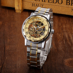 Men Hollow Skeleton Automatic Mechanical Stainless Steel Wrist Watch