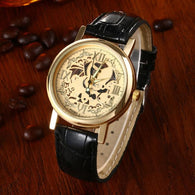 Skeleton Mens Brown Leather Band Quartz Stainless Steel Gold Wrist Watch - jomfeshop