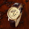 Skeleton Mens Brown Leather Band Quartz Stainless Steel Gold Wrist Watch - jomfeshop