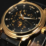 New Men Classic Transparent Steampunk Skeleton Mechanical Leather Watch - jomfeshop