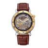 Hollow Skeleton Automatic Mechanical Men's Watch w/Leather Wristband, Stainless Steel Steampunk Self-Wind Waterproof - jomfeshop