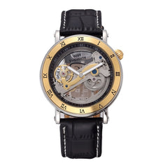 Hollow Skeleton Automatic Mechanical Men's Watch w/Leather Wristband, Stainless Steel Steampunk Self-Wind Waterproof