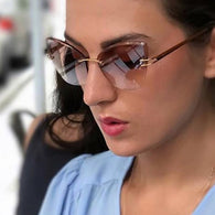 RSSELDN Fashion Rimless Cat Eye Sunglasses Women Brand Designer Clear Lens Gradient Sun Glasses Female UV400 High Quality Metal