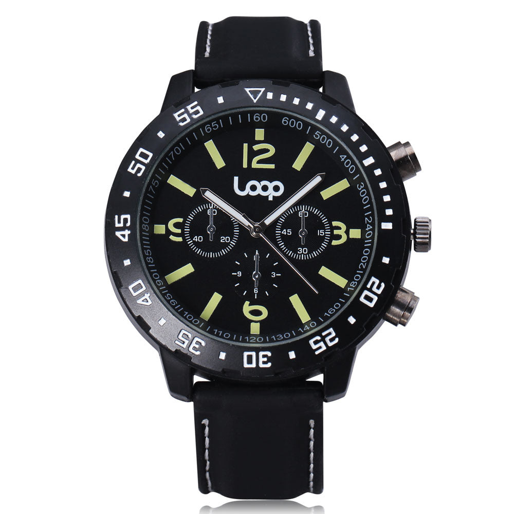 Top Fashion Men Quartz Watch Deco Sub-Dials Luminescent Hands Chronograph Sport Clock Black Silicone Rubber Band Wrist Watches